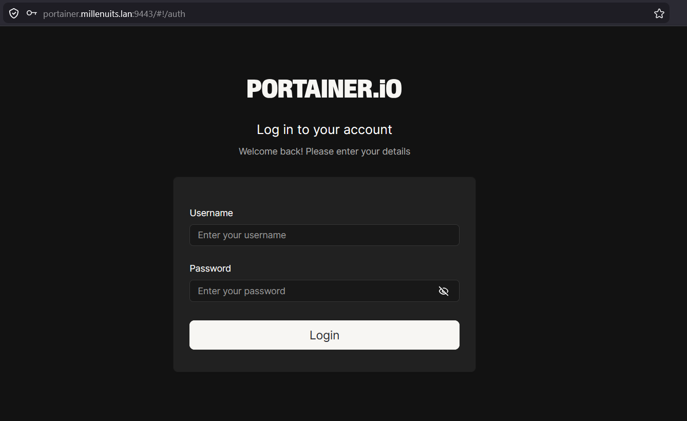 Page d'authentification Portainer